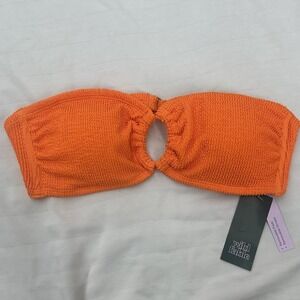 Wild Fable Sz Large Crinkle Bandeau Strapless Swimsuit Swim Top Orange No Straps